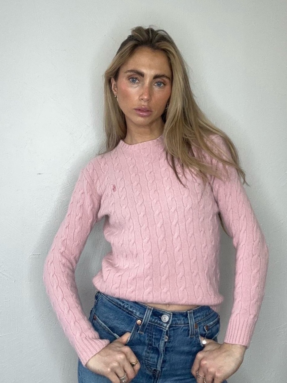 LambsWool Petal Pink Cable Knit Sweater - Ralph Lauren-Inspired Women's Pullover